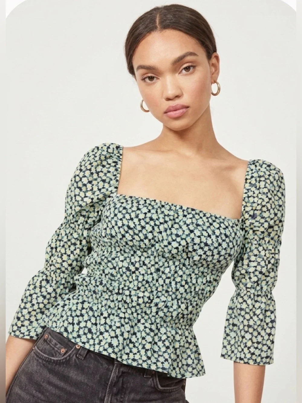 Reformation Green & White Floral Women's Top